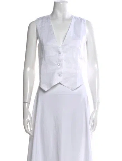 Pre-owned Dissh Linen V-neck Top In White
