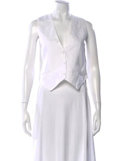 Pre-owned Dissh Linen V-neck Top In White