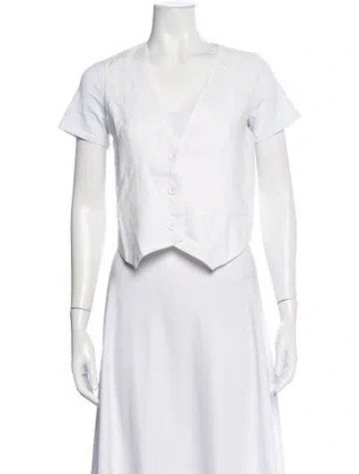 Pre-owned Dissh Linen V-neck Top In White
