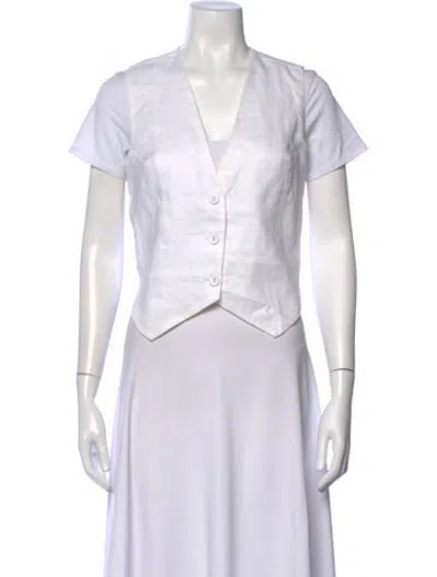 Pre-owned Dissh Linen V-neck Top In White