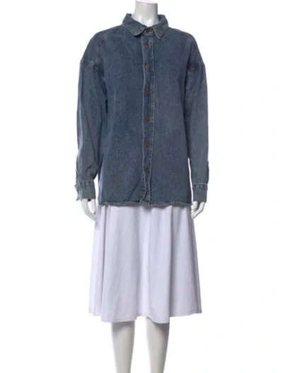 Pre-owned Dissh Long Sleeve Button-up Top In Blue