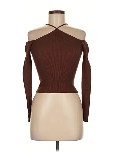 Pre-owned Dissh Long Sleeve Top Brown Cold Shoulder Neckline Tops
