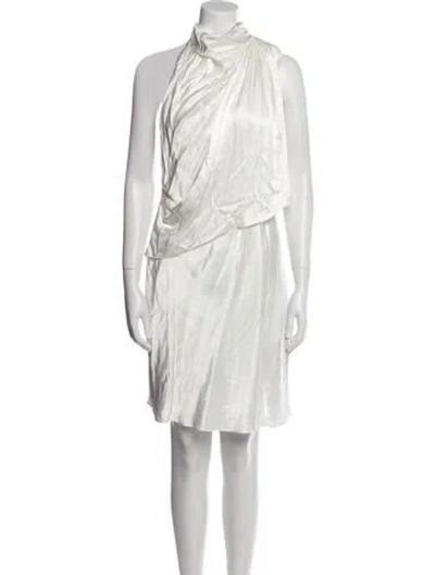 Pre-owned Dissh Mock Neck Knee-length Dress In White