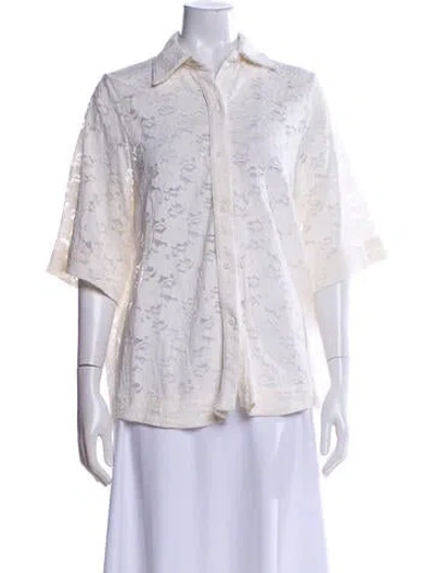 Pre-owned Dissh Nylon Lace Pattern Button-up Top In White