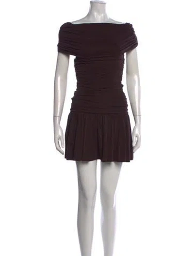 Pre-owned Dissh Off-the-shoulder Mini Dress In Brown