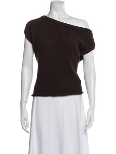Pre-owned Dissh Off-the-shoulder Short Sleeve Top In Brown
