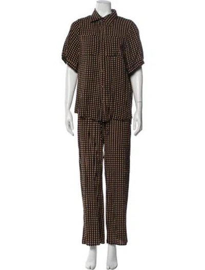 Pre-owned Dissh Patterned Pleated Accents Pant Set In Black/brown