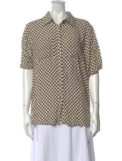 Pre-owned Dissh Patterned Short Sleeve Button-up Top In Neutrals