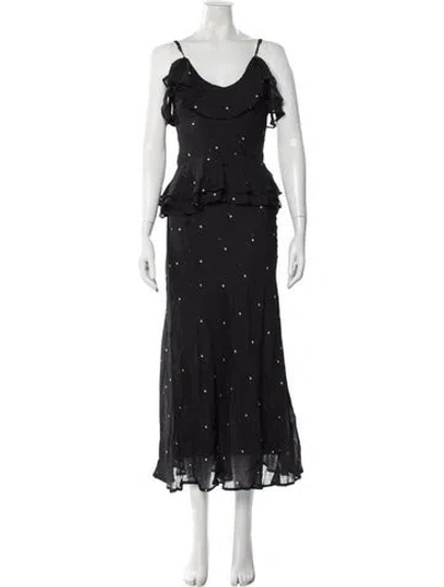 Pre-owned Dissh Polka Dot Print Long Dress In Black