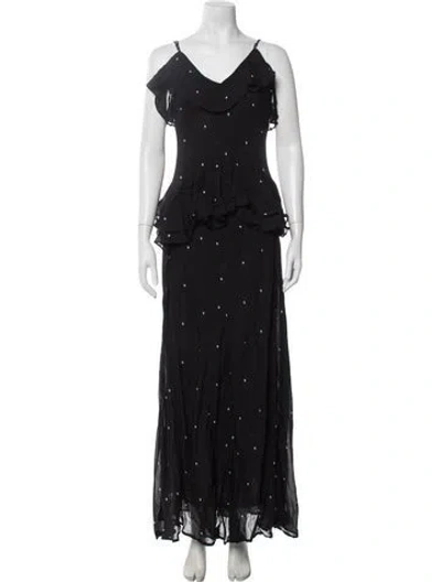 Pre-owned Dissh Polka Dot Print Long Dress In Black