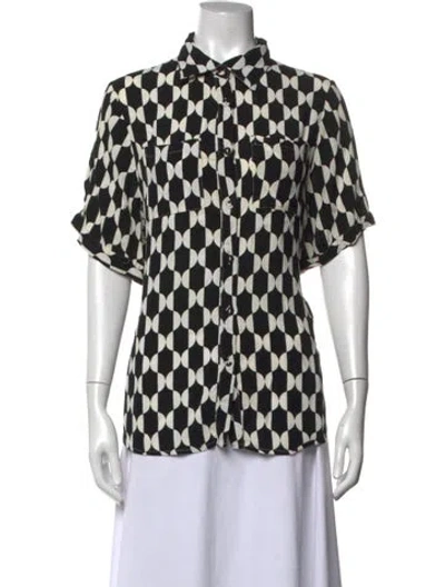 Pre-owned Dissh Printed Short Sleeve Blouse In Black