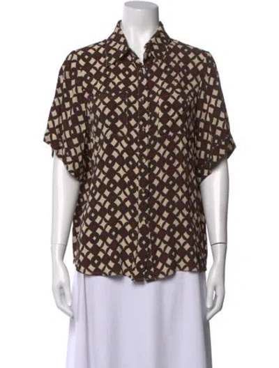Pre-owned Dissh Printed Short Sleeve Button-up Top In Neutrals