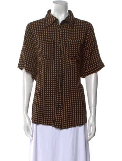 Pre-owned Dissh Printed Short Sleeve Button-up Top W/ Tags In Black