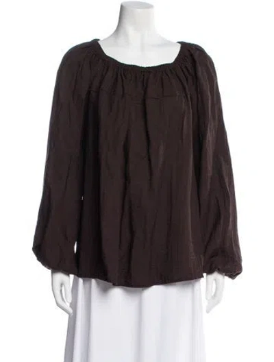 Pre-owned Dissh Scoop Neck Long Sleeve Blouse In Brown