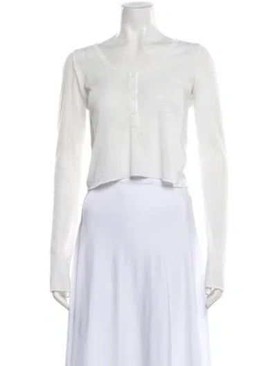 Pre-owned Dissh Scoop Neck Long Sleeve Top In White