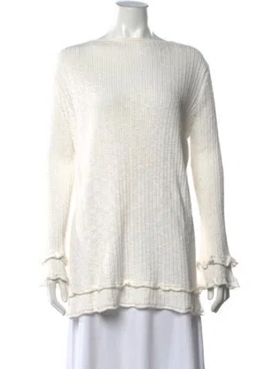Pre-owned Dissh Scoop Neck Long Sleeve Top In White