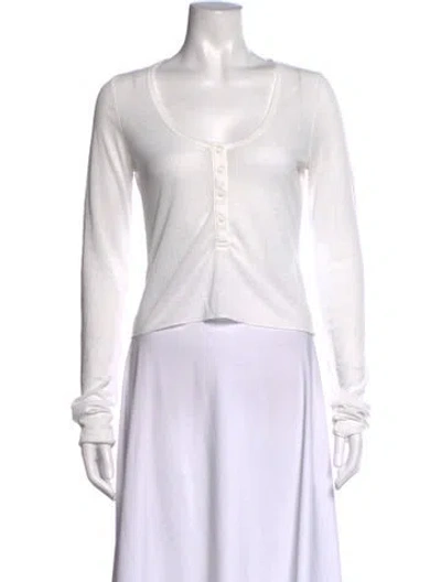 Pre-owned Dissh Scoop Neck Long Sleeve Top In White