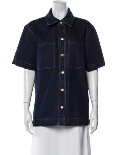 Pre-owned Dissh Short Sleeve Button-up Top In Blue