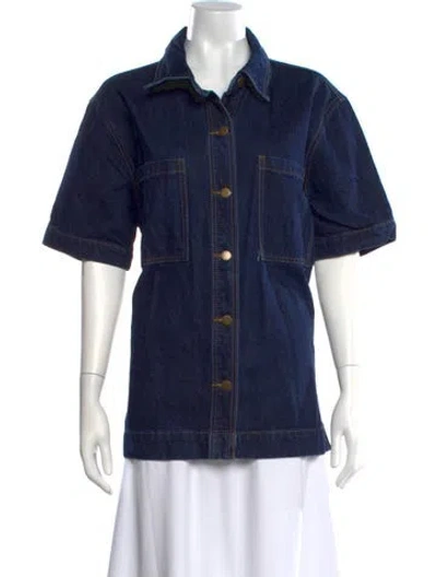 Pre-owned Dissh Short Sleeve Button-up Top In Blue