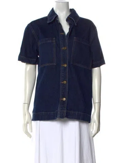 Pre-owned Dissh Short Sleeve Button-up Top In Blue
