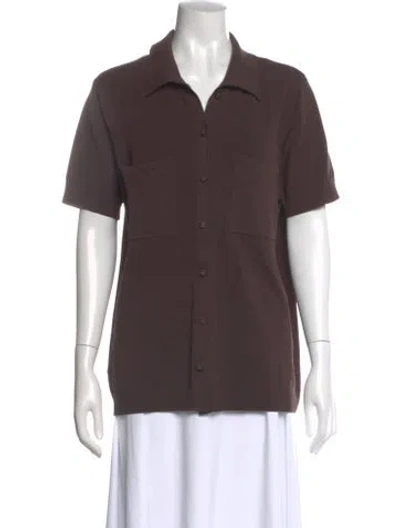 Pre-owned Dissh Short Sleeve Button-up Top In Brown