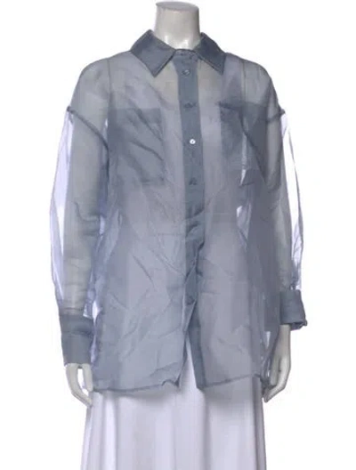 Pre-owned Dissh Silk Long Sleeve Button-up Top In Blue