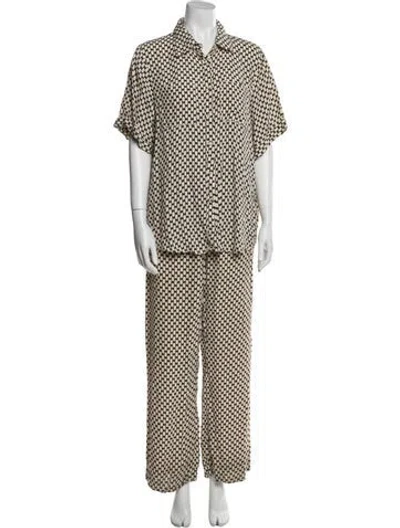 Pre-owned Dissh Silk Printed Pant Set In Neutral