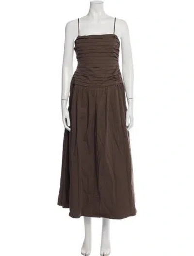 Pre-owned Dissh Square Neckline Midi Length Dress In Brown