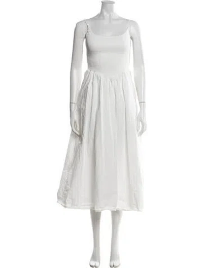 Pre-owned Dissh Square Neckline Midi Length Dress In White