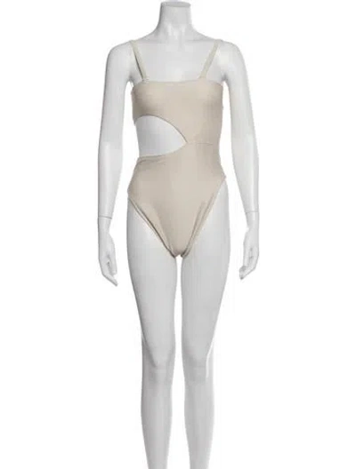 Pre-owned Dissh Striped Cutout Accent One-piece In Neutral