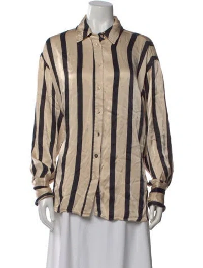 Pre-owned Dissh Striped Long Sleeve Button-up Top In Neutral