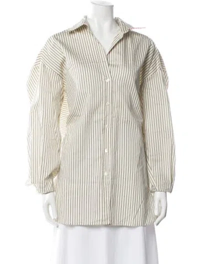 Pre-owned Dissh Striped Long Sleeve Button-up Top W/ Tags In Neutral