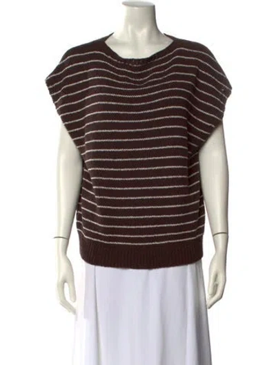 Pre-owned Dissh Striped Scoop Neck Sweater In Brown