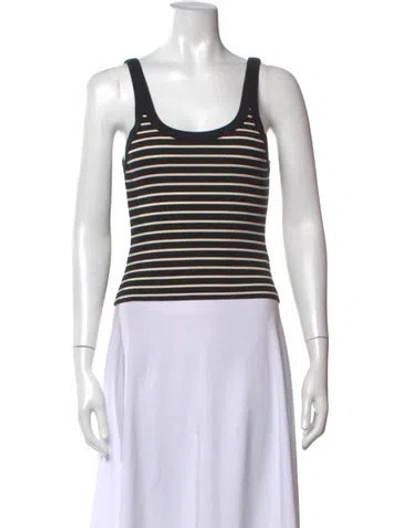 Pre-owned Dissh Striped Scoop Neck Top In White