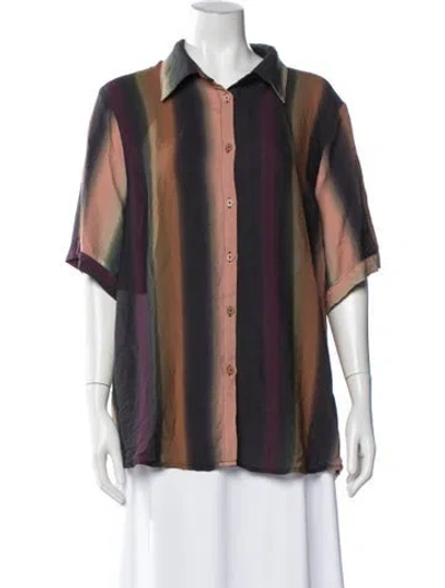 Pre-owned Dissh Striped Short Sleeve Button-up Top In Multi