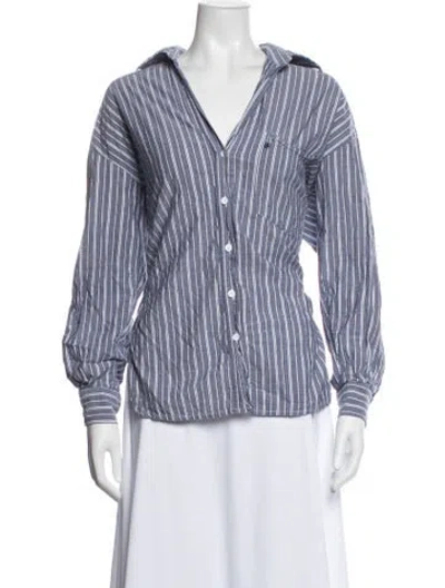 Pre-owned Dissh Striped V-neck Button-up Top In Blue/white