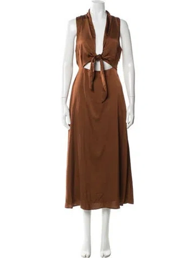 Pre-owned Dissh V-neck Long Dress In Brown