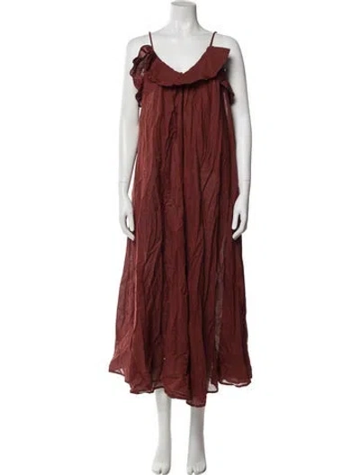 Pre-owned Dissh V-neck Long Dress In Brown