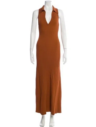 Pre-owned Dissh V-neck Long Dress In Brown