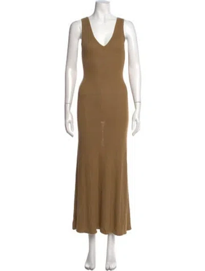 Pre-owned Dissh V-neck Long Dress In Brown