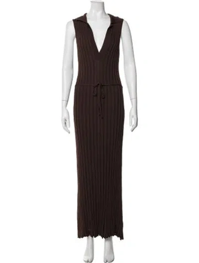 Pre-owned Dissh V-neck Long Dress In Brown