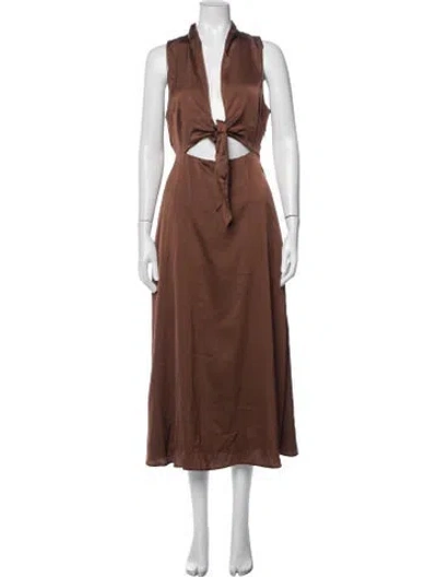 Pre-owned Dissh V-neck Long Dress In Brown
