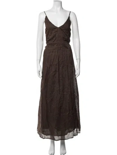 Pre-owned Dissh V-neck Long Dress In Brown