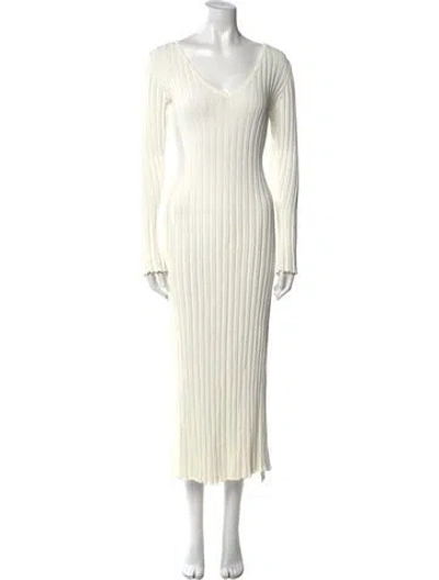 Pre-owned Dissh V-neck Long Dress In White