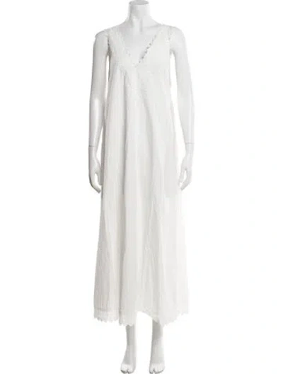 Pre-owned Dissh V-neck Long Dress In White