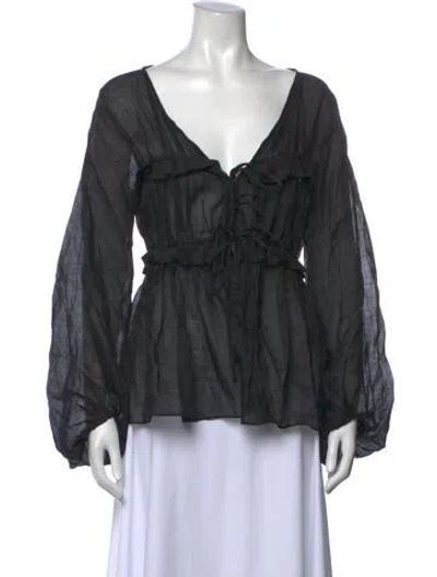 Pre-owned Dissh V-neck Long Sleeve Blouse In Black