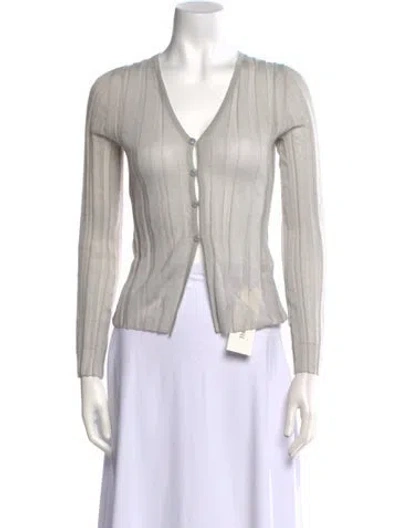 Pre-owned Dissh V-neck Long Sleeve Crop Top In Gray