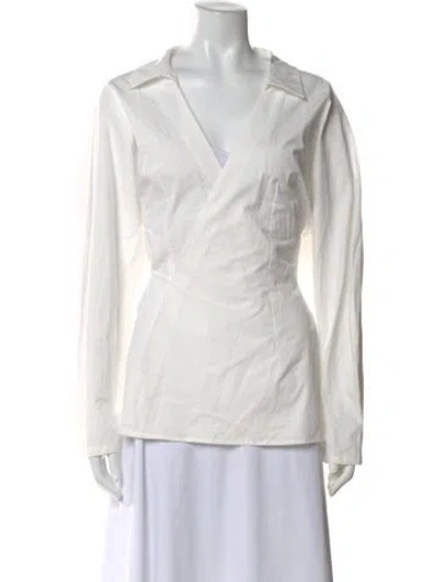 Pre-owned Dissh V-neck Long Sleeve Top In White