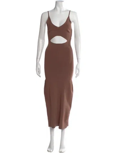 Pre-owned Dissh V-neck Midi Length Dress In Brown