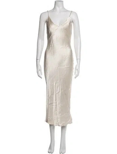 Pre-owned Dissh V-neck Midi Length Dress In Neutrals